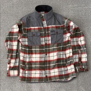 Columbia Plaid Shacket Shirt Jacket Men’s Medium Fleece Collar 🌲